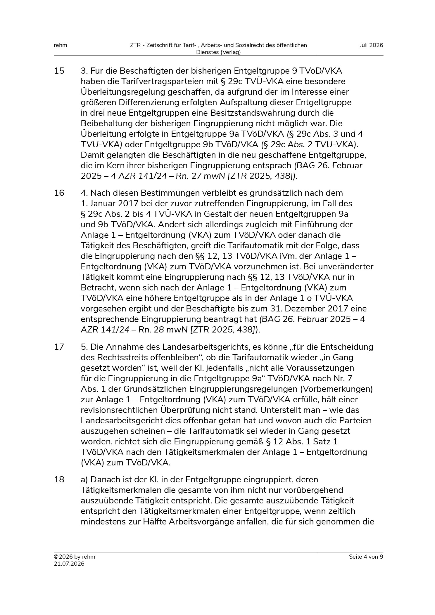Vorschauseite 4: Eingruppierung eines Mitarbeiters im kommunalen Ordnungsdienst – erfolgreich abgeschlossene Ausbildung und entsprechende Tätigkeit – Ausbildungs- und Prüfungspflicht nach Nr. 7 de…