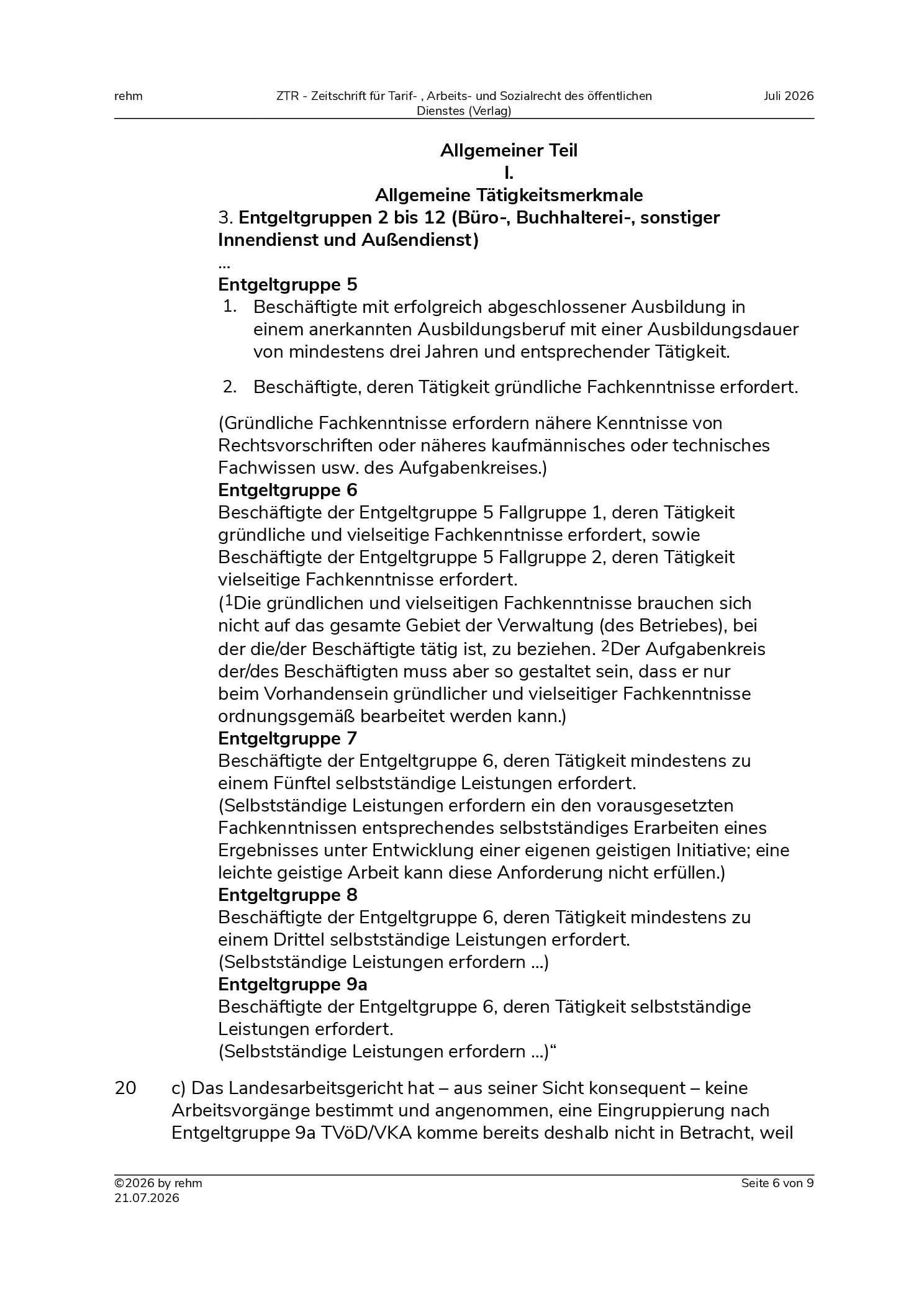 Vorschauseite 6: Eingruppierung eines Mitarbeiters im kommunalen Ordnungsdienst – erfolgreich abgeschlossene Ausbildung und entsprechende Tätigkeit – Ausbildungs- und Prüfungspflicht nach Nr. 7 de…