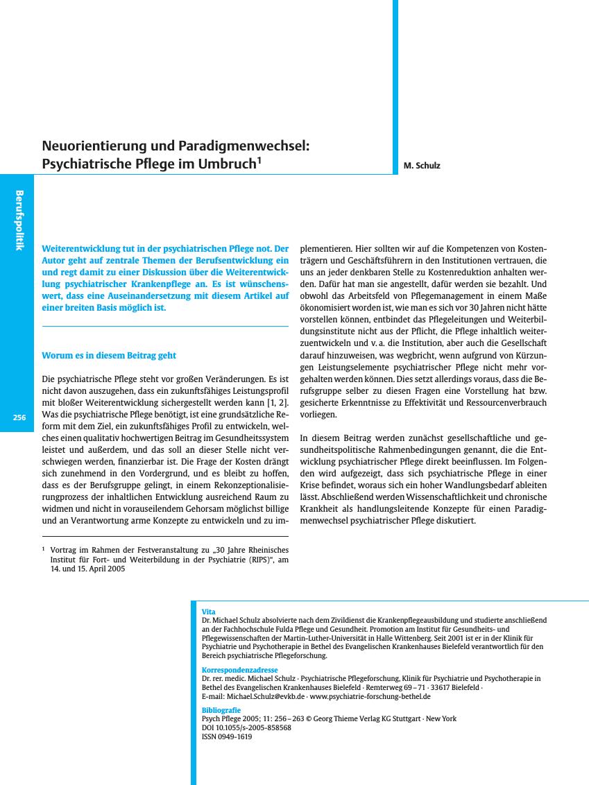 Vorschauseite 1: Neuorientierung und Paradigmenwechsel: Psychiatrische Pflege im Umbruch