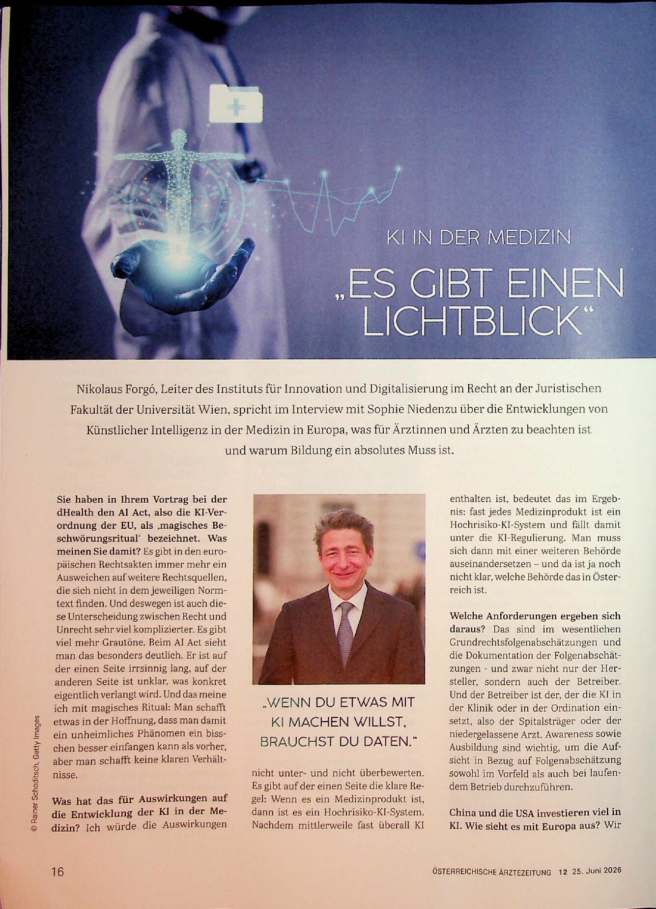 Vorschauseite 1: KI in der Medizin. "Es gibt einen Lichtblick"