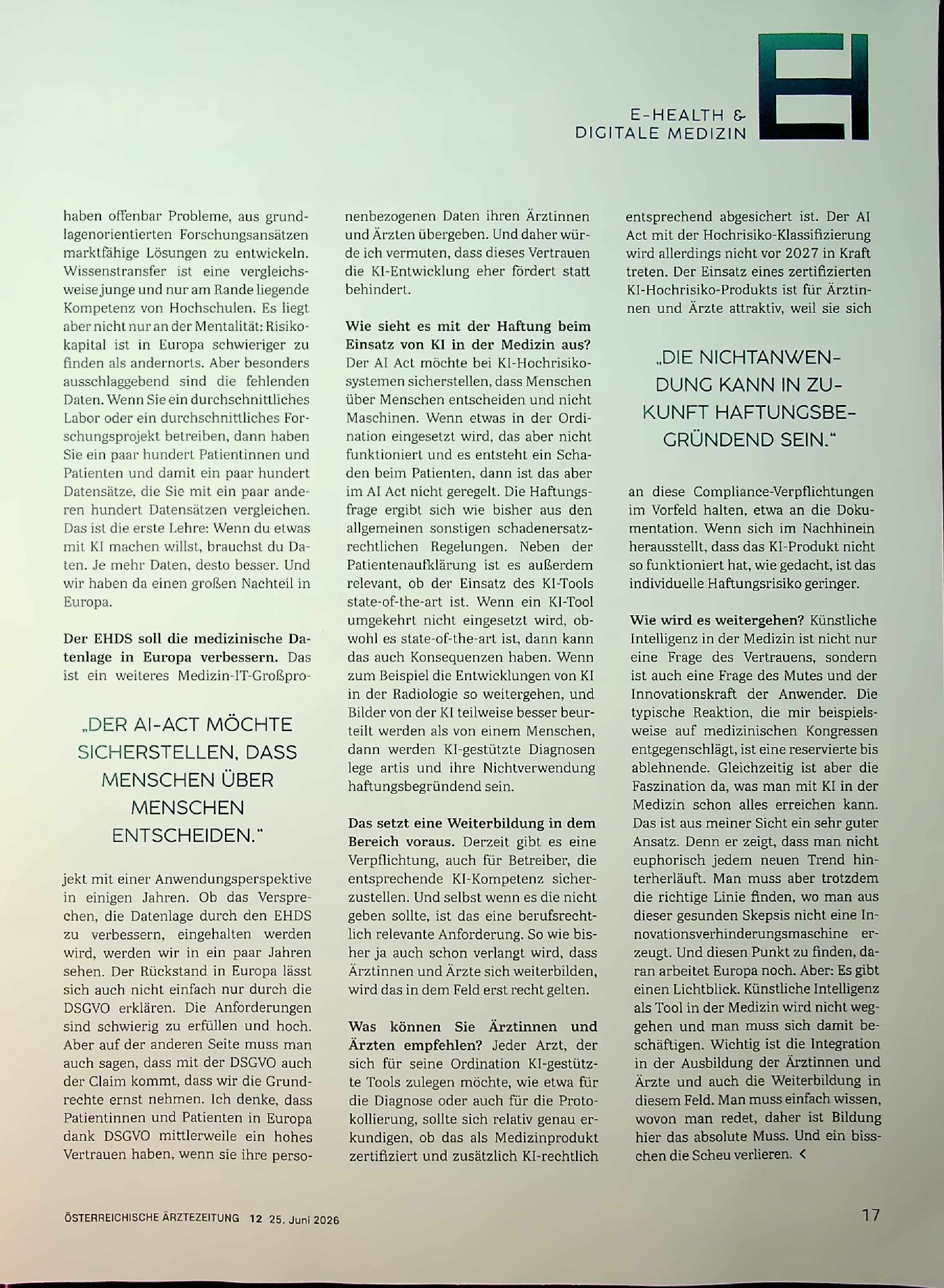 Vorschauseite 2: KI in der Medizin. "Es gibt einen Lichtblick"