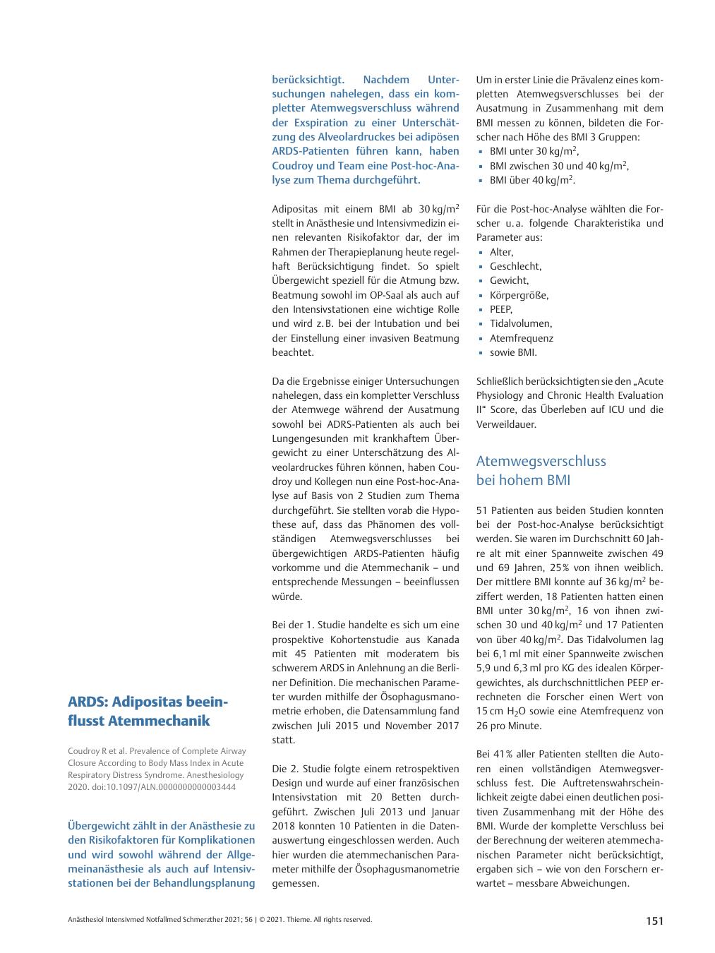 Vorschauseite 1: ARDS: Adipositas beeinflusst Atemmechanik