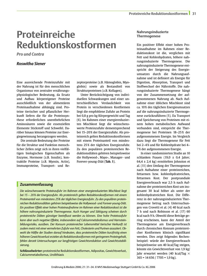 Vorschauseite 1: Proteinreiche Reduktionskostformen: Pro und Contra