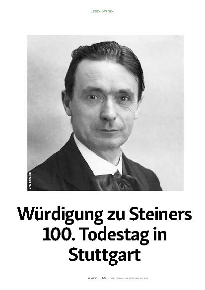 Vorschauseite 1: Würdigung zum Steiners 100. Todestag in Stuttgart