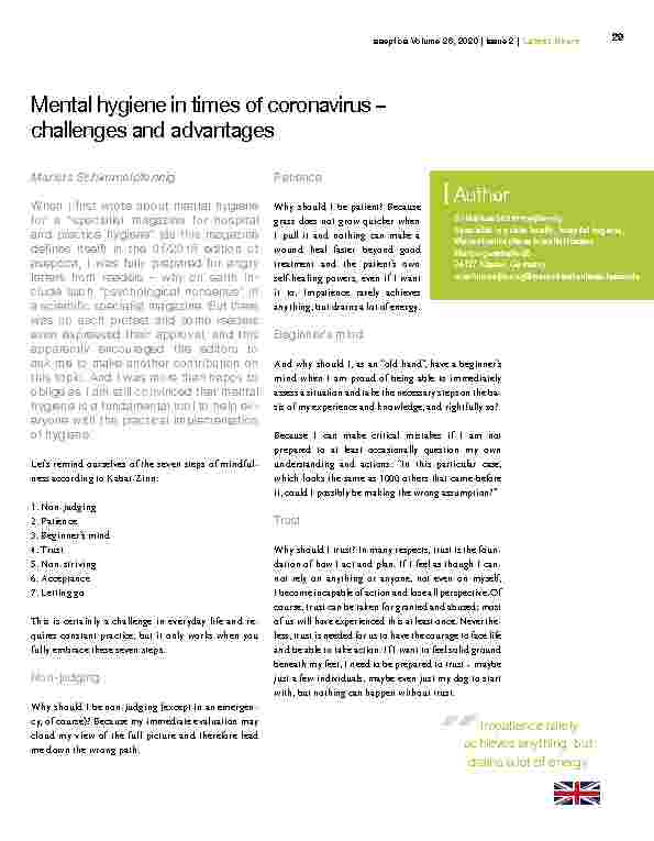 Vorschauseite 1: Mental hygiene in times of coronavirus – challenges and advantages