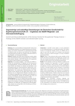 Vorschauseite 1: Gegenwärtige und zukünftige Entwicklungen der Deutschen Gesellschaft für Ergotherapiewissenschaft e. V. – Ergebnisse der DGEW-Mitgliederund Interessiertenbefragung