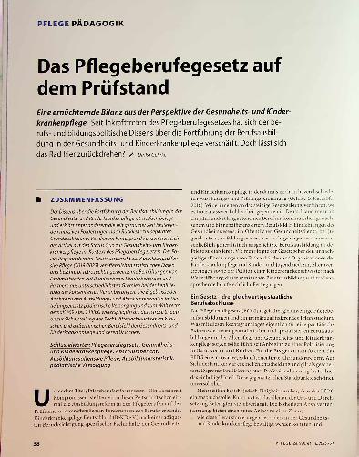 Vorschauseite 1: Das Pflegeberufegesetz auf dem Prüfstand