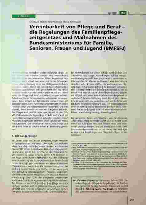Vorschauseite 1: Vereinbarkeit von Pflege und Beruf - die Regelungen des Familienpflegezeitgesetzes und Maßnahmen des Bundesministeriums für Familie, Senioren, Frauen und Jugend (BMFSFJ)