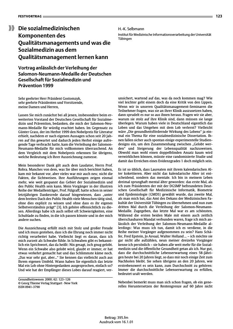 Vorschauseite 1: Die sozialmedizinischen Komponenten des Qualitätsmanagements und was die Sozialmedizin aus dem Qualitätsmanagement lernen kann