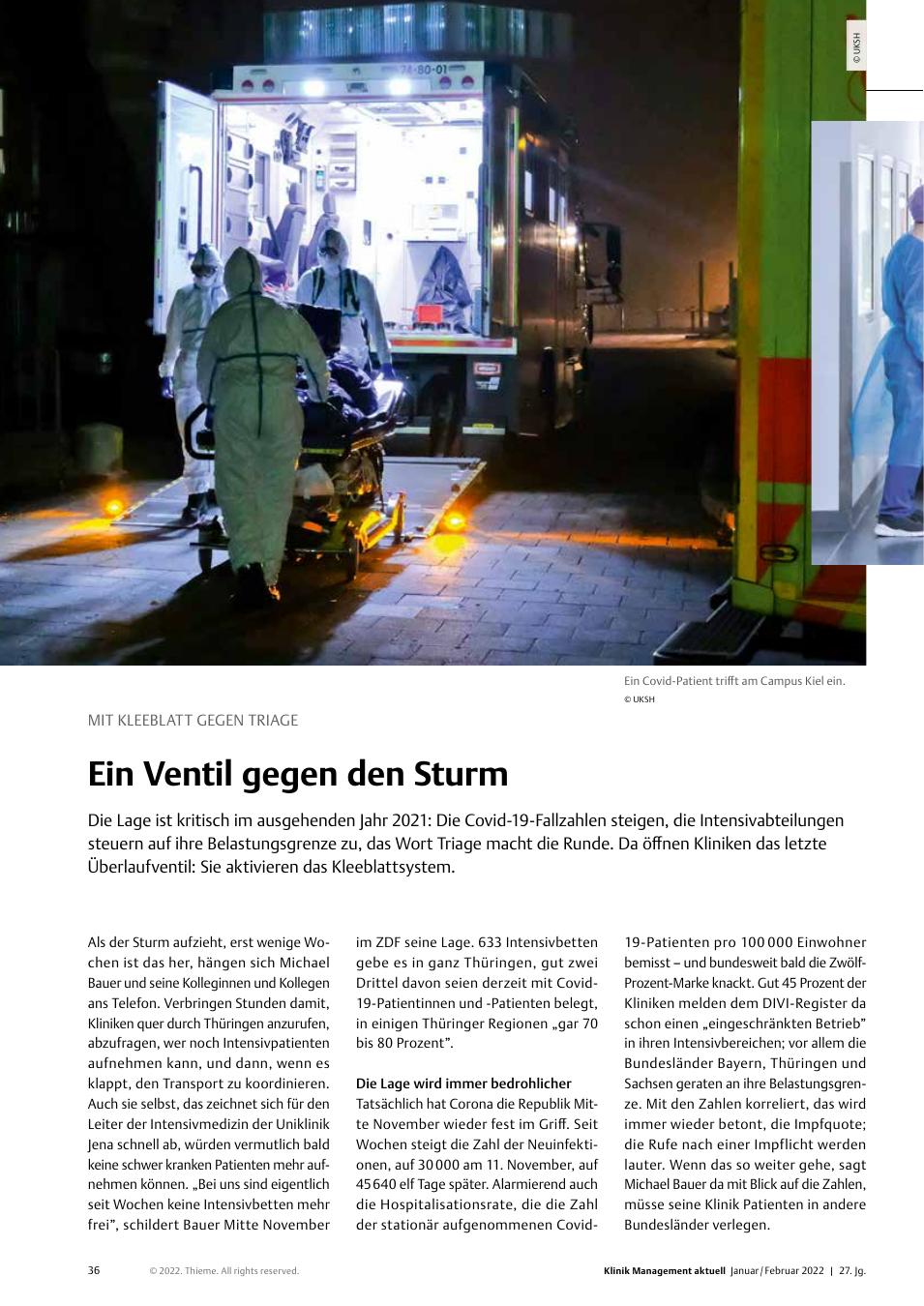 Vorschauseite 1: Mit Kleeblatt gegen Triage: Ein Ventil gegen den Sturm