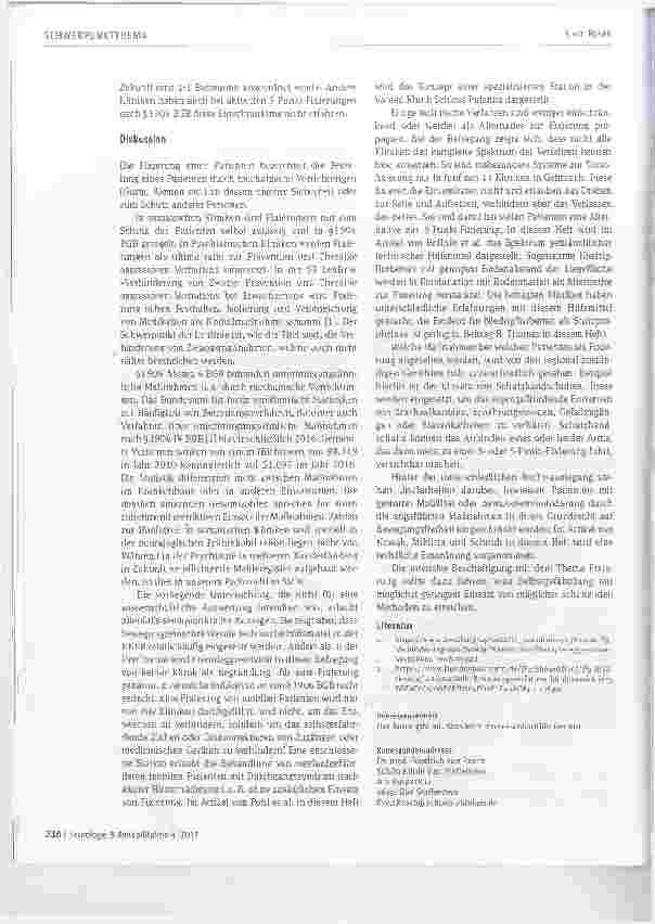 Vorschauseite 4: Ergebnisse einer Umfrage zur Anwendung freiheitsentziehender Maßnahmen in der neurologisch-neurochirurgischen Frührehabilitation