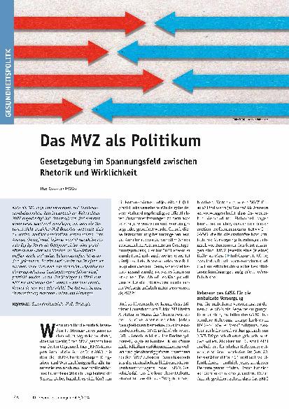 Vorschauseite 1: Das MVZ als Politikum: Gesetzgebung im Spannungsfeld zwischen Rhetorik und Wirklichkeit