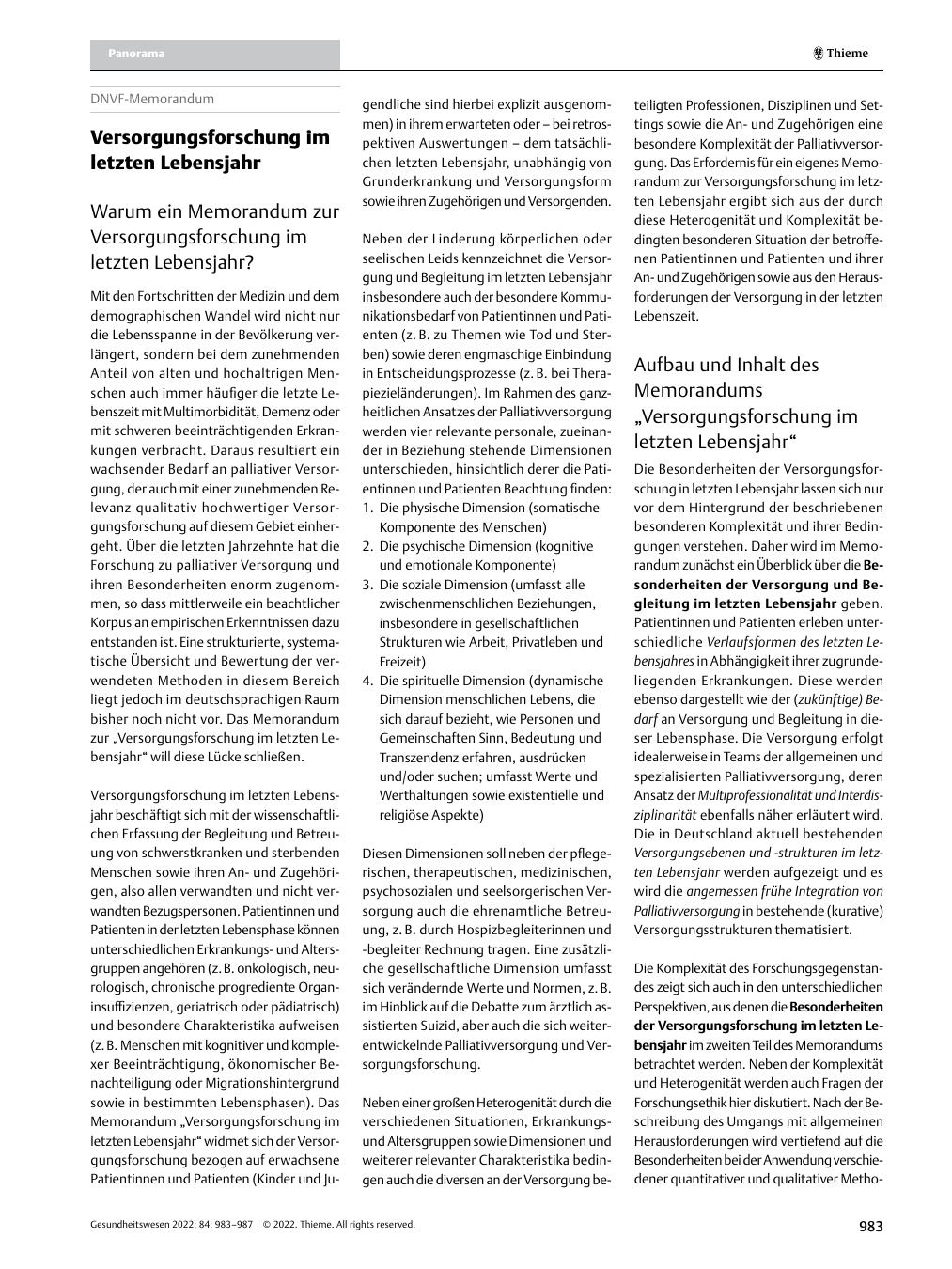 Vorschauseite 1: Versorgungsforschung im letzten Lebensjahr