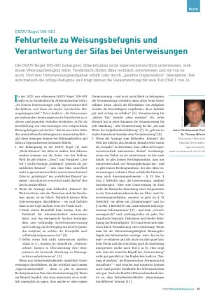 Vorschauseite 1: DGUV Regel 100 – 001 Fehlurteile zu Weisungsbefugnis und Verantwortung der Sifas bei Unterweisungen