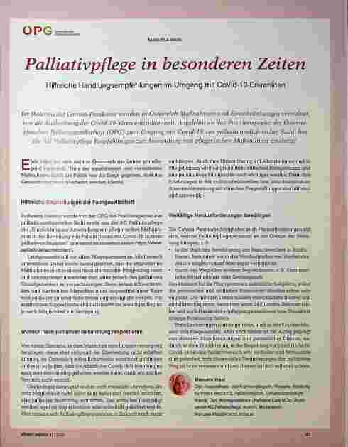 Vorschauseite 1: Palliativpflege in besonderen Zeiten: Hilfreiche Handlungsempfehlungen im Umgang mit COVID-19-Erkrankten