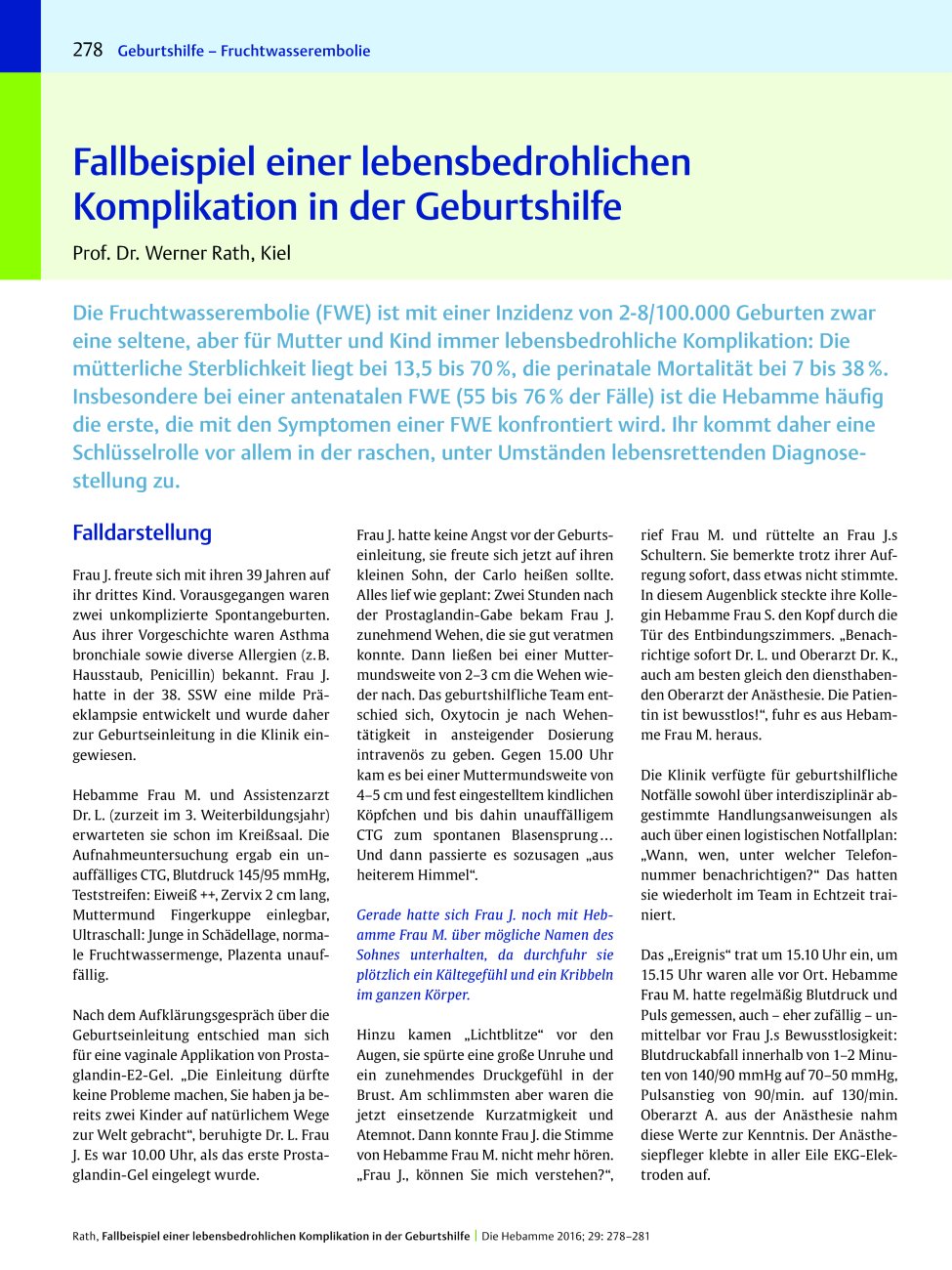Vorschauseite 1: Fallbeispiel einer lebensbedrohlichen Komplikation in der Geburtshilfe