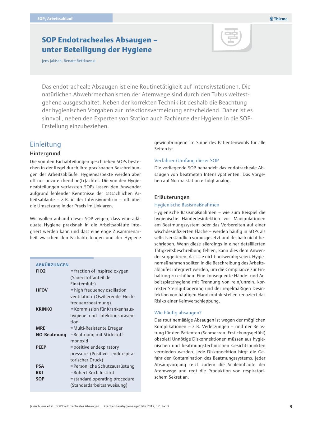 Vorschauseite 1: SOP Endotracheales Absaugen ? unter Beteiligung der Hygiene