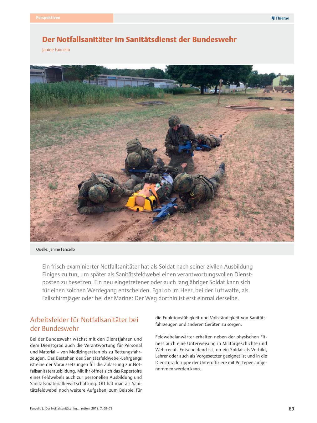 Vorschauseite 1: Der Notfallsanitäter im Sanitätsdienst der Bundeswehr