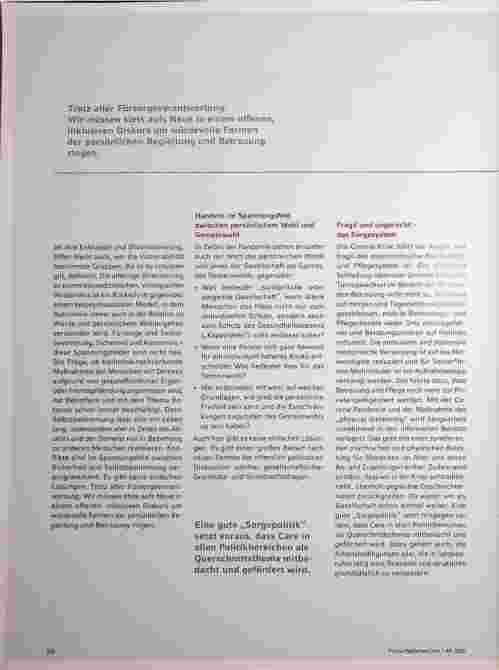 Vorschauseite 3: Care trotz Corona mit und Menschen im Alter Ein Nachdenkund Diskussionspapier