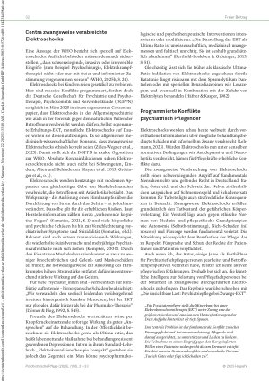 Vorschauseite 2: Herausfordernder Paradigmenwechsel WHO contra zwangsweise Elektroschocks