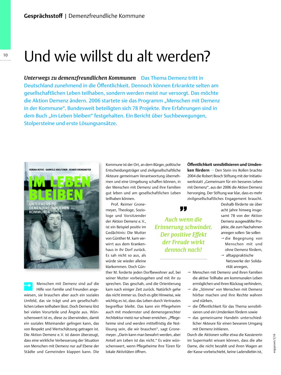 Vorschauseite 1: Und wie willst du alt werden? ? Unterwegs zu demenzfreundlichen Kommunen