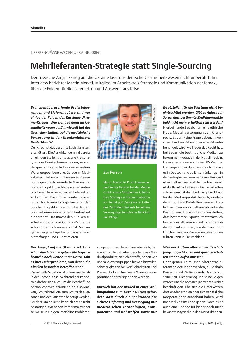 Vorschauseite 1: Lieferengpässe wegen Ukraine-Krieg: Mehrlieferanten-Strategie statt Single-Sourcing