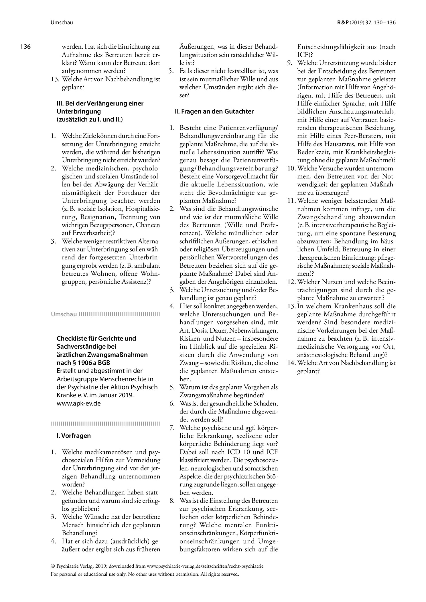 Vorschauseite 2: Begutachtungspraxis im Betreuungsrecht: Checklisten für Gutachtenserstellung bei Unterbringungen und Zwangsbehandlungen