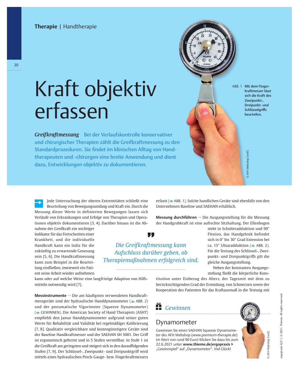 Vorschauseite 1: Kraft objektiv erfassen - Greifkraftmessung