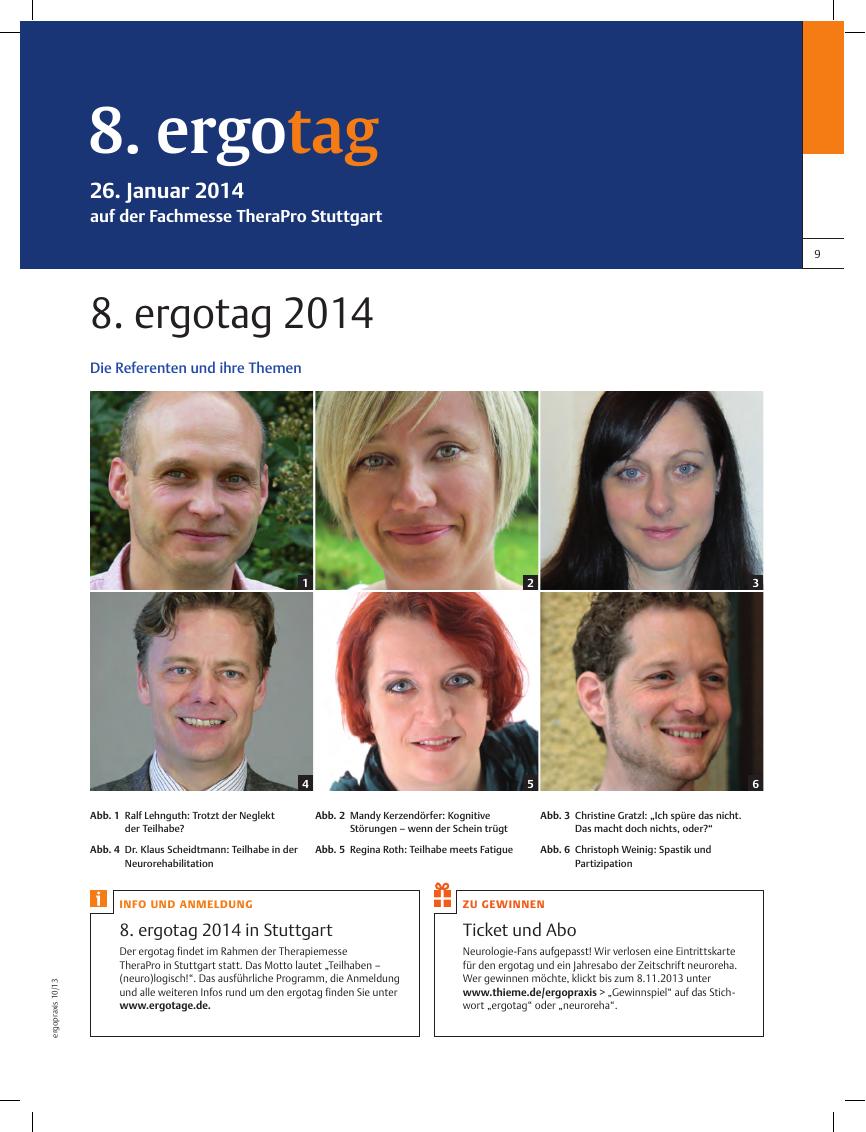 Vorschauseite 1: Die Referenten und ihre Themen? 8. ergotag 2014