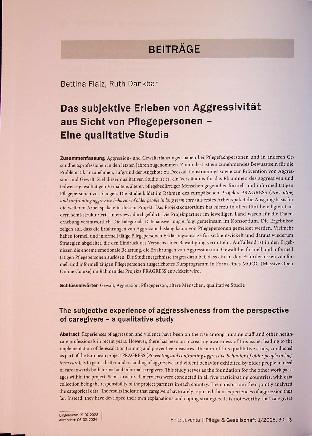 Vorschauseite 1: Das subjektive Erleben von Aggressivität aus Sicht von Pflegepersonen - Eine qualitative Studie