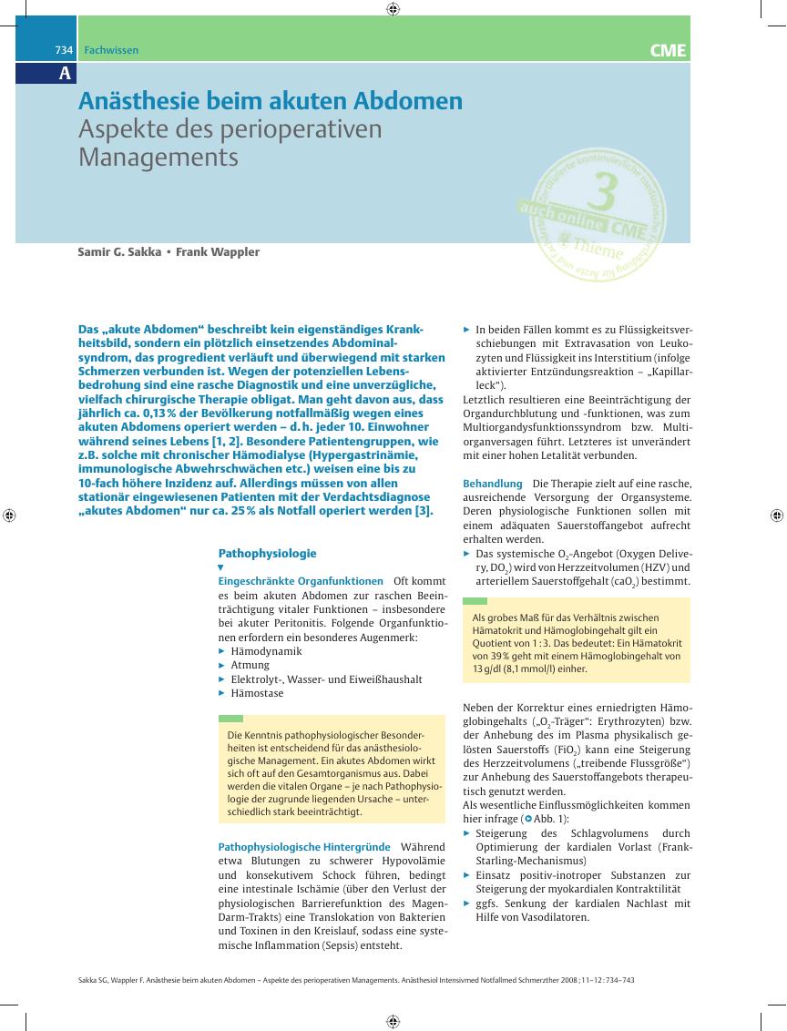 Vorschauseite 1: Anästhesie berim akuten Abdomen – Aspekte des perioperativen Managements