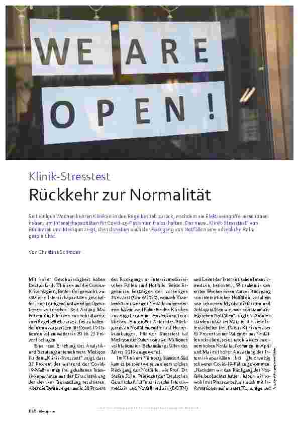Vorschauseite 1: Klinik-Stresstest Rückkehr zur Normalität