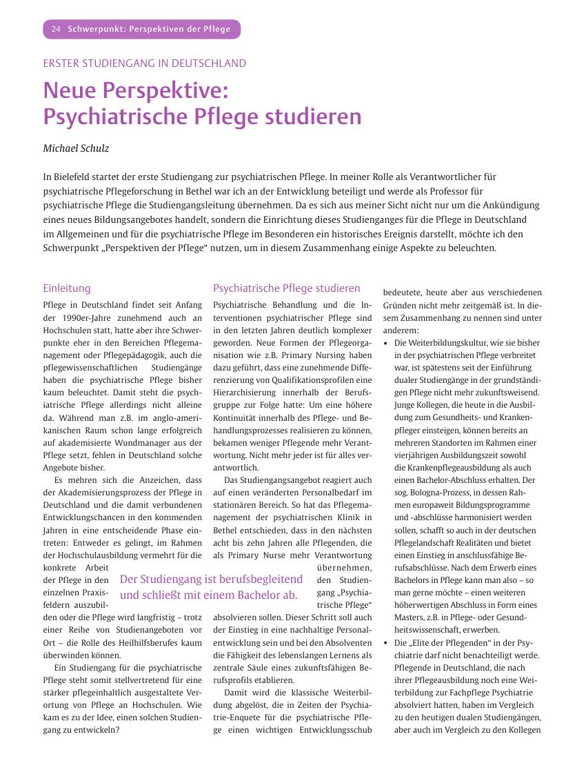Vorschauseite 1: Neue Perspektive: Psychiatrische Pflege studieren