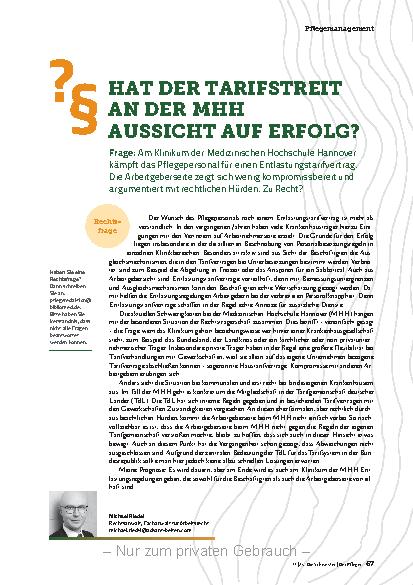 Vorschauseite 1: Hat der Tarifstreit an der MHH Aussicht auf Erfolg?