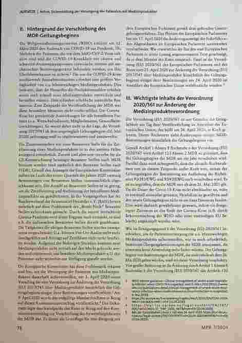 Vorschauseite 2: Sicherstellung der Versorgung der Patienten mit Medizinprodukten - Verschiebung des MDR-Geltungsbeginns