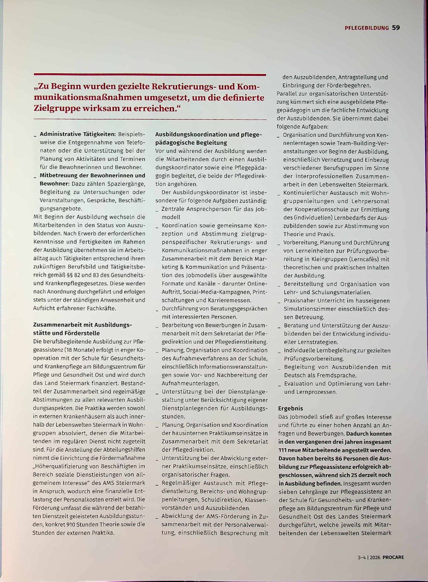 Vorschauseite 3: Pflege ohne Personalmangel. Ein Weg, der funktioniert hat