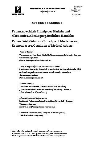 Vorschauseite 1: Patientenwohl als Prinzip der Medizin und Ökonomie als Bedingung ärztlichen Handelns