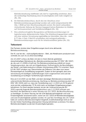 Vorschauseite 2: Ablösung einer Betriebsvereinbarung – Änderung von Entlohnungsgrundsätzen – Regelungssperre – Genehmigung eines Betriebsratsbeschlusses – Ladung von Ersatzmitgliedern