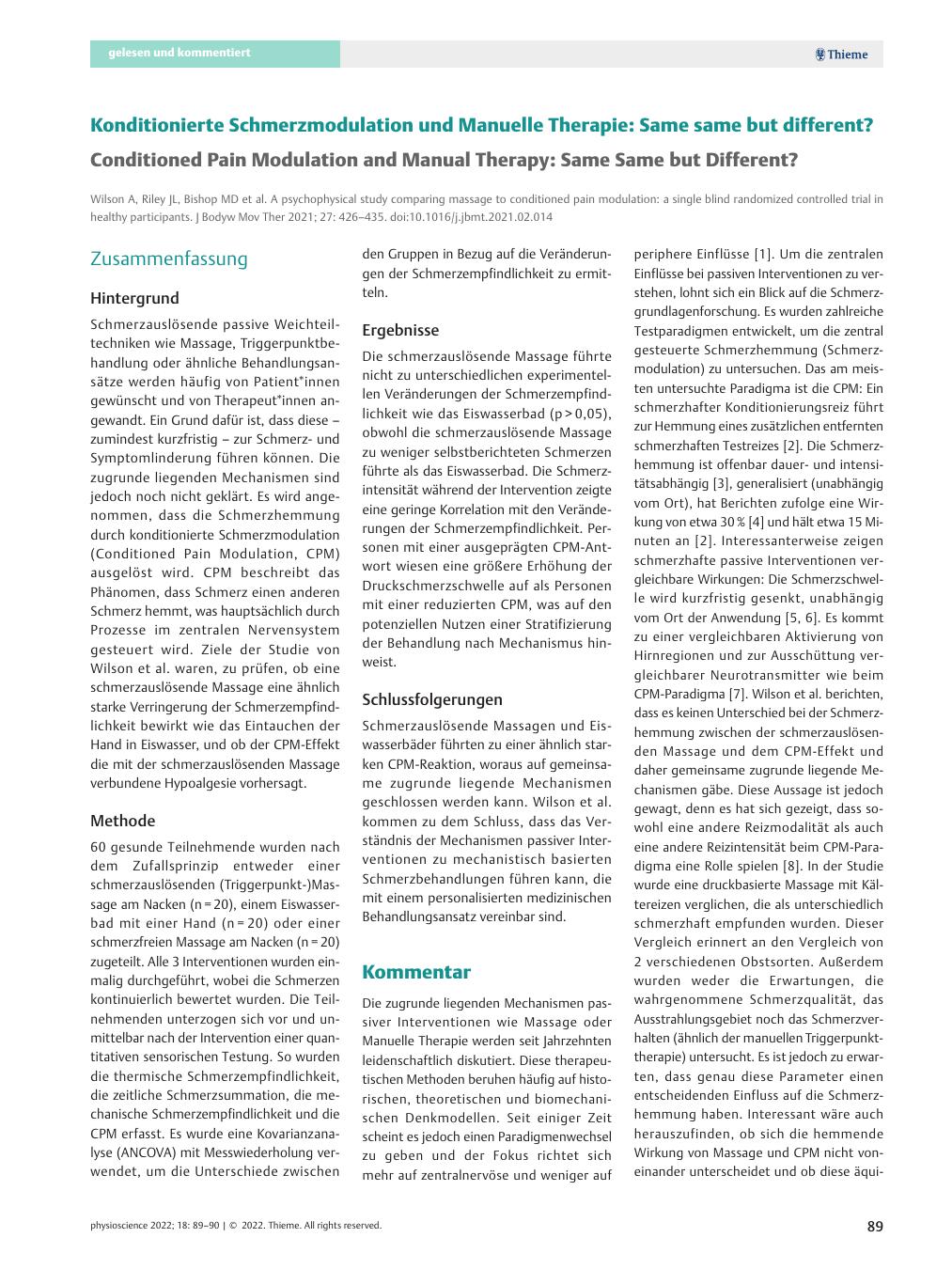 Vorschauseite 1: Konditionierte Schmerzmodulation und Manuelle Therapie: Same same but different?