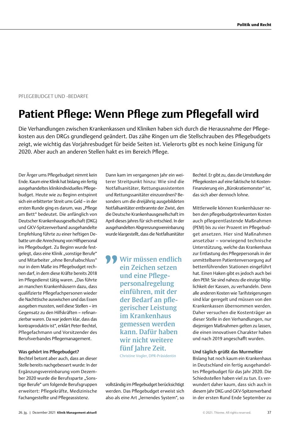 Vorschauseite 1: Pflegebudget und -bedarfe: Patientenpflege: Wenn Pflege zum Pflegefall wird
