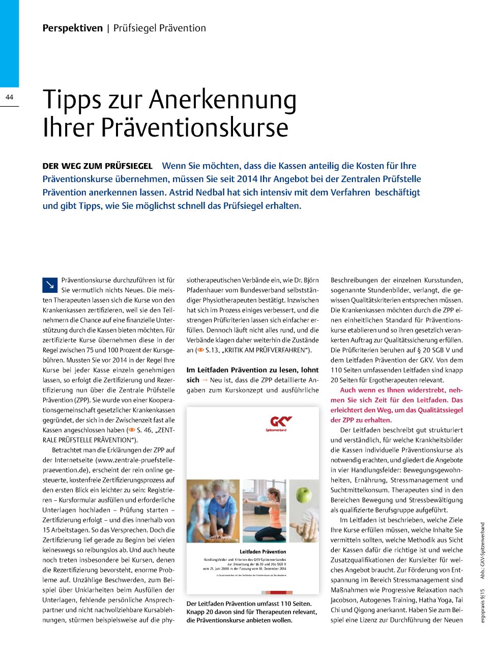 Vorschauseite 1: Tipps zur Anerkennung Ihrer Präventionskurse ? Der Weg zum Prüfsiegel