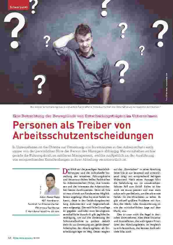 Vorschauseite 1: Eine Betrachtung der Beweggründe von Entscheidungsträgern im Unternehmen: Personen als Treiber von Arbeitsschutzentscheidungen