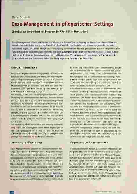 Vorschauseite 1: Case Management in pflegerischen Settings: Überblick zur Studienlage mit Personen im Alter 65+ in Deutschland