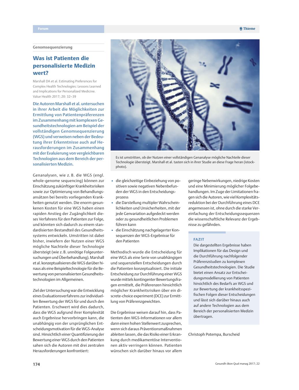 Vorschauseite 1: Genomsequenzierung – Was ist Patienten die personalisierte Medizin wert?