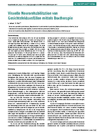 Vorschauseite 1: Visuelle Neurorehabilitation von Gesichtsfeldausfällen mittels Boxtherapie