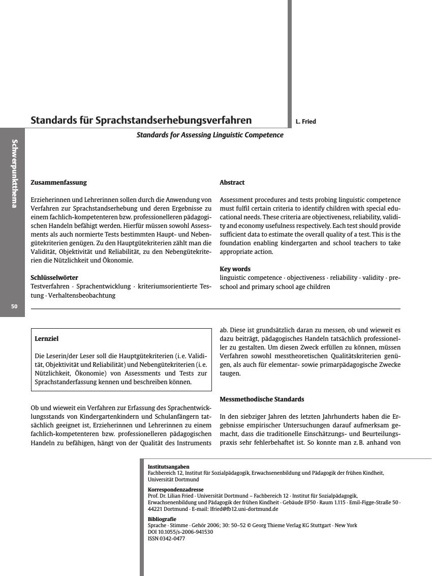 Vorschauseite 1: Standards für Sprachstandserhebungsverfahren