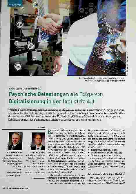 Vorschauseite 1: Psychische Belastungen als Folge von Digitalisierung in der Industrie 4.0