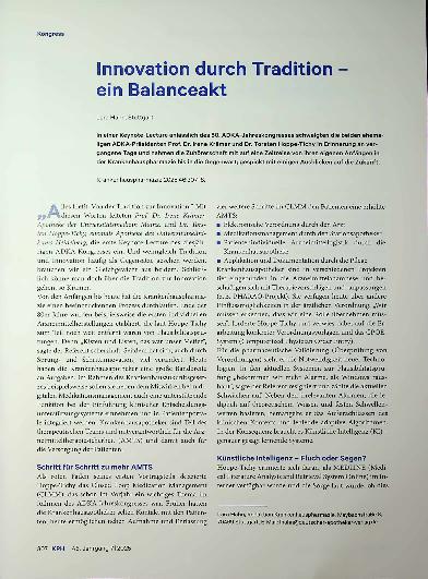 Vorschauseite 1: Kongress Innovation durch Tradition - ein Balanceakt