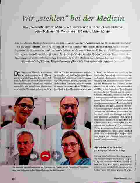 Vorschauseite 1: Wir "stöbern" bei der Medizin. Das "Demenzboard" muss her - wie Technik und multidisziplinäre Fallarbeit einen Mehrwert für Menschen mit Demenz bieten können.