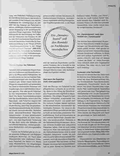 Vorschauseite 2: Wir "stöbern" bei der Medizin. Das "Demenzboard" muss her - wie Technik und multidisziplinäre Fallarbeit einen Mehrwert für Menschen mit Demenz bieten können.